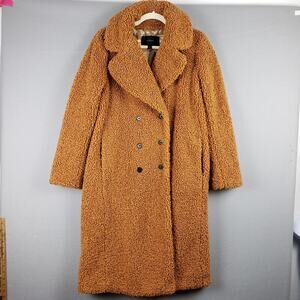 J. Crew Size S Teddy Sherpa Top Coat Caramel Brown Long Cozy‎ Winter Layering